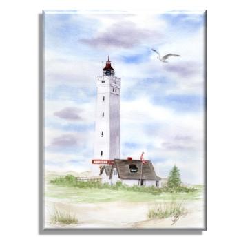 Leinwand 40 x 30 cm Keilrahmen Canvas-Leinen Leuchtturm Blåvand Blavand mit Nebengebäuden DK01